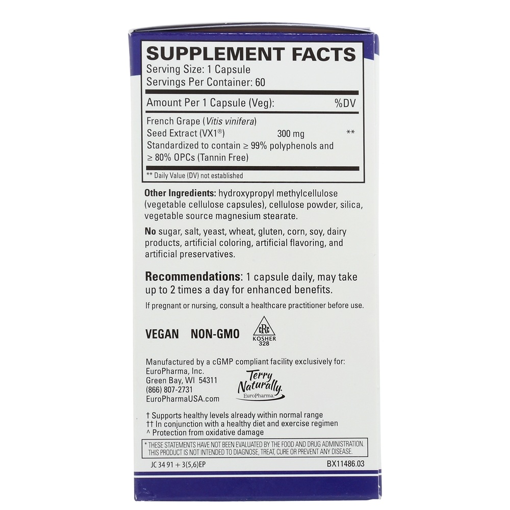Frisado Naturalmente Clínico OPC com Francês Uva Semente Extrair Vx1 300 mg. - Cápsulas 60 EuroPharma - Imagem 2