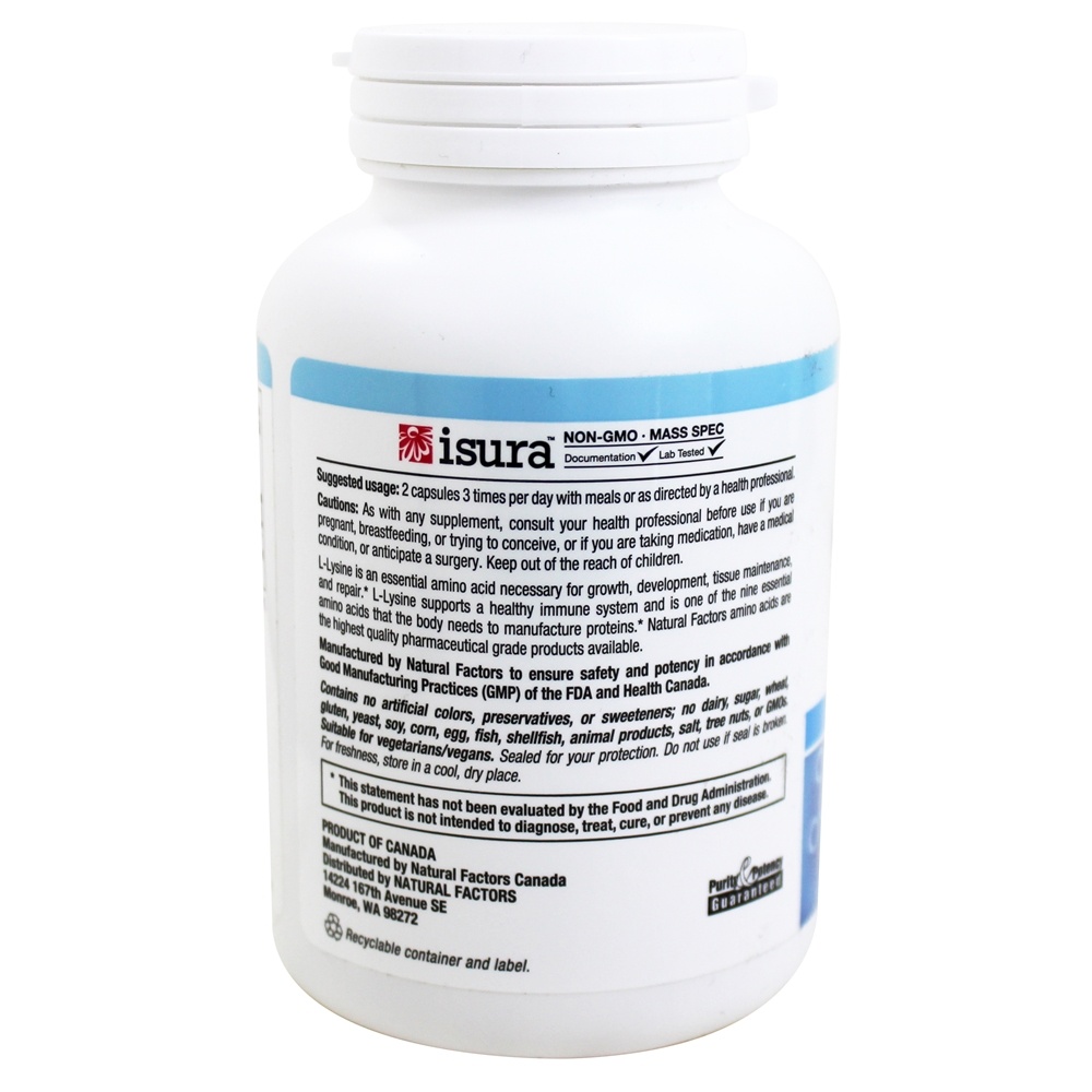 Aminoácido L-Lisina 500 mg. - Cápsulas vegetarianas 180 Natural Factors - Imagem 2