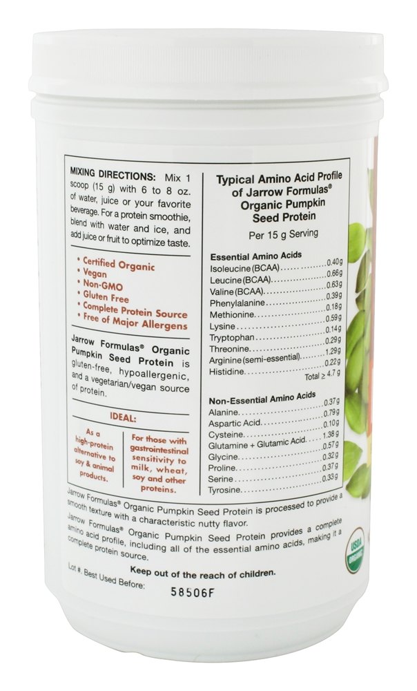 Proteína Orgânica de Semente de Abóbora - 16 oz. Jarrow Formulas - Imagem 3