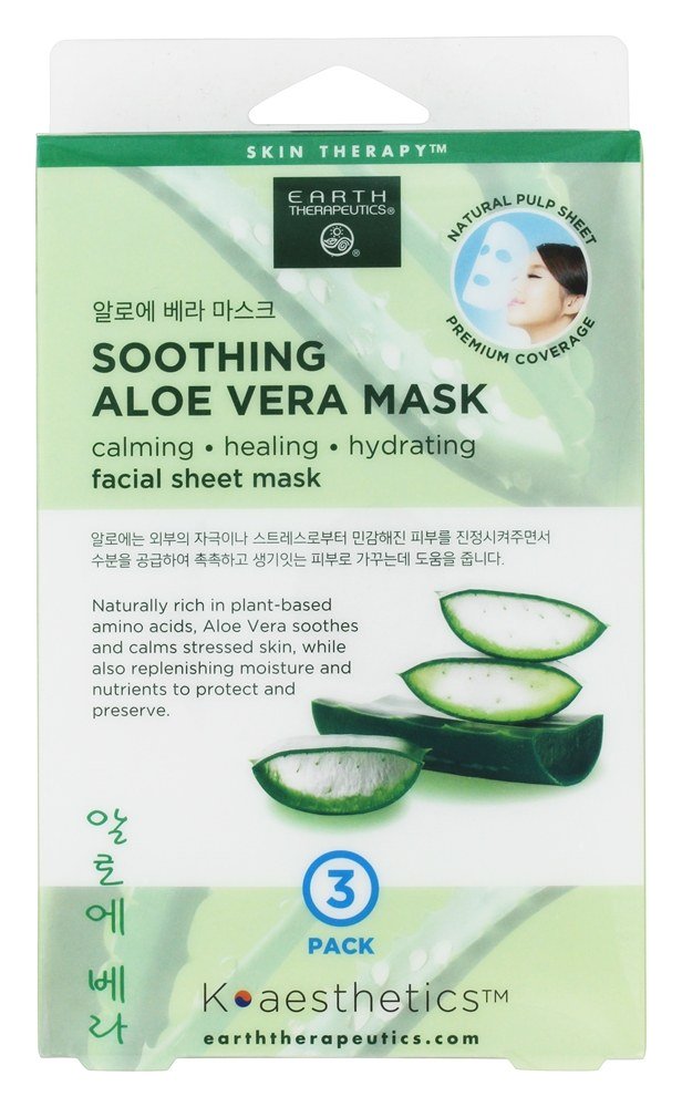 Calmante Aloés Vera Facial Folha Máscara - 3 Contagem Earth Therapeutics