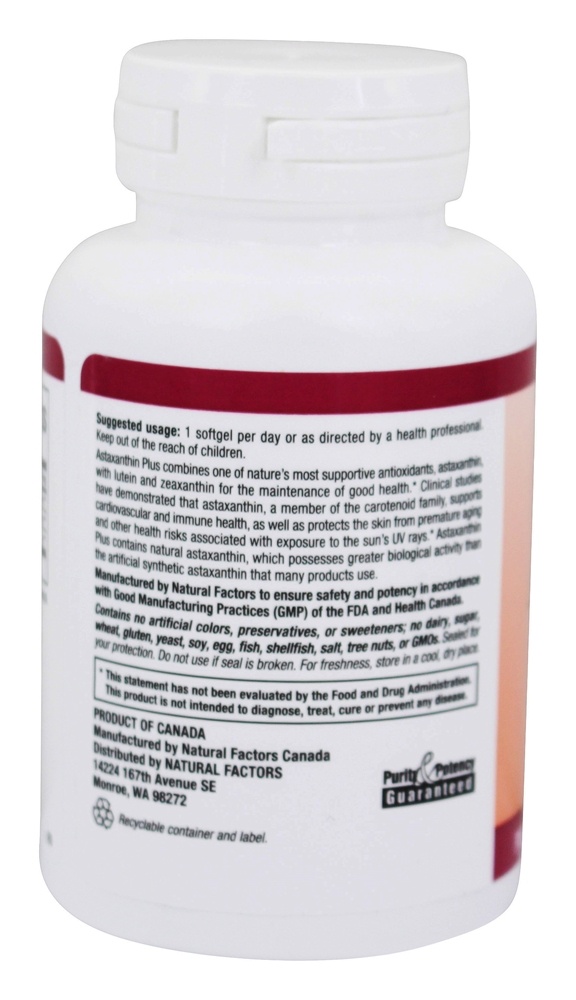 Astaxantina e proteção poderosa contra células 4 mg. - 60 Softgels Natural Factors - Imagem 3