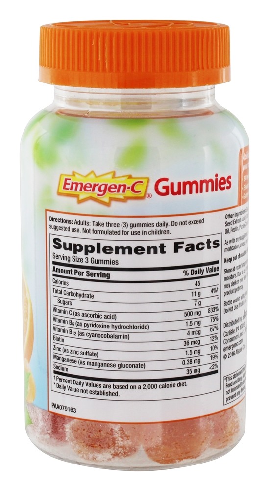 Emergen-C Imune Apoiar Vitamina C Laranja, Tangerina & Framboesa 500 mg. - 45 Gummies Alacer - Imagem 2