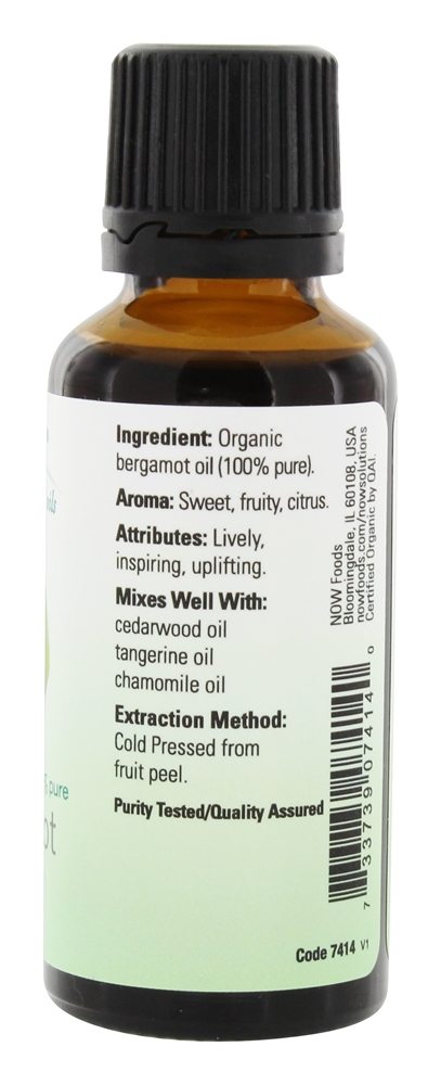 100 % Pure e Bergamota de Óleo Essencial Orgânico - 1 fl. oz. NOW Foods - Imagem 2