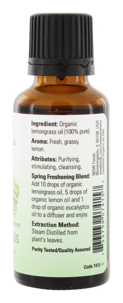 100 % Pure e óleo essencial orgânico Lemongrass - 1 fl. oz. NOW Foods - Imagem 2