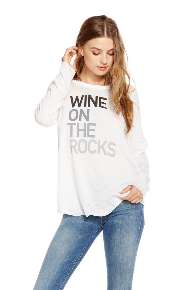 Vinho Em O Rochas Fralda da camisa Longo Manga Pullover Camisa Branco - Pequeno Chaser