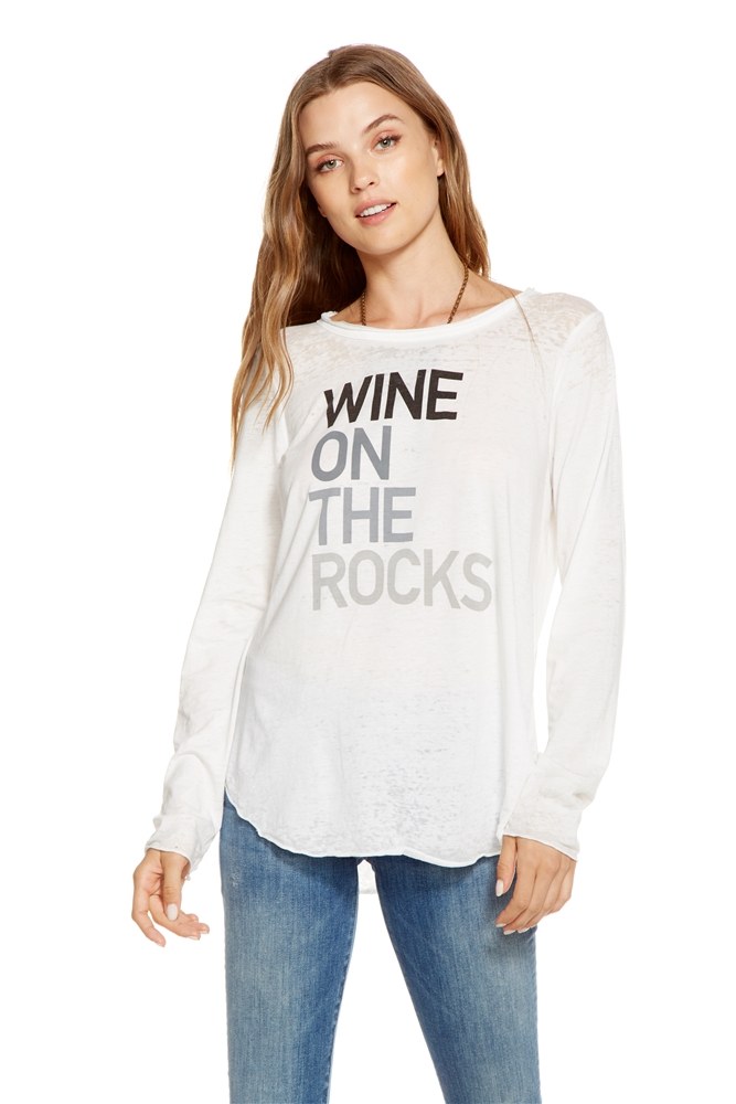 Vinho Em O Rochas Fralda da camisa Longo Manga Pullover Camisa Branco - Pequeno Chaser - Imagem 2