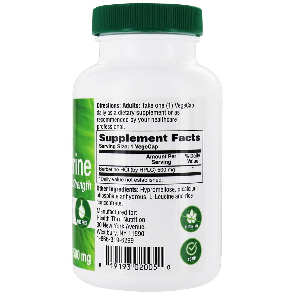 Metabolismo da Glicose Saudável da Berberina HCL 500 mg. - 120 Cápsula (s) vegetal (s) Health Thru Nutrition - Imagem 2