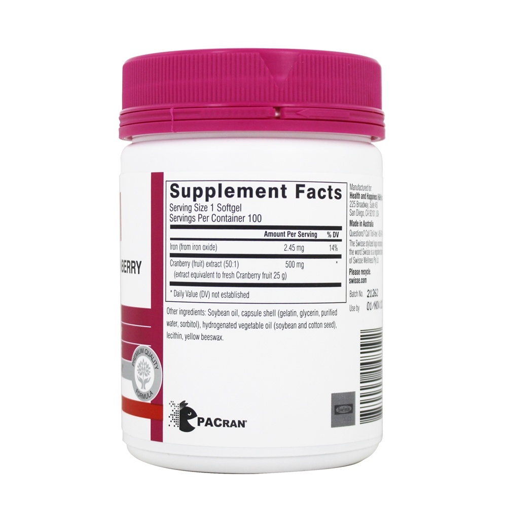 Saúde do trato urinário de cranberry de alta resistência Ultiboost 25000 mg . - 100 Softgels Swisse - Imagem 2