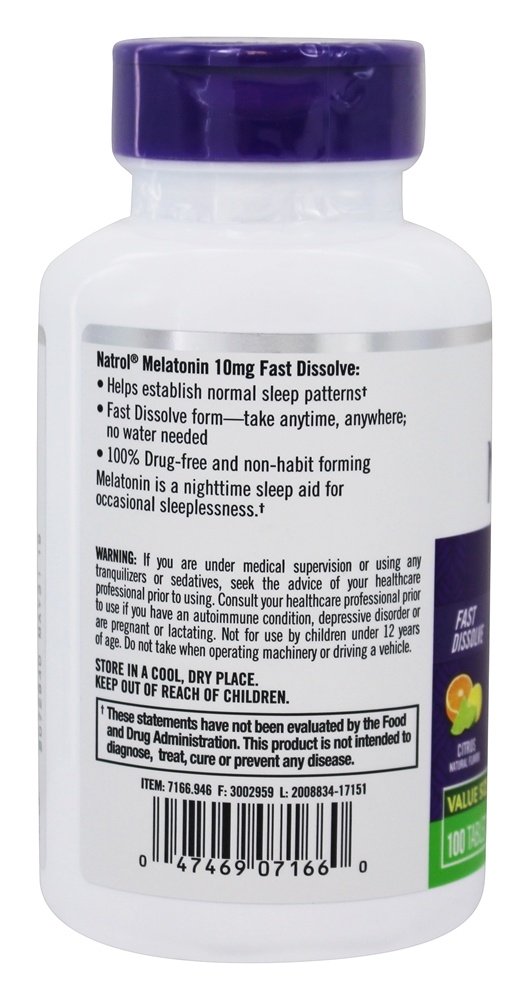 Melatonina Dormir Máximo Força Rápido Dissolver Cítrico 10 mg. - 100 Tablets Natrol - Imagem 3
