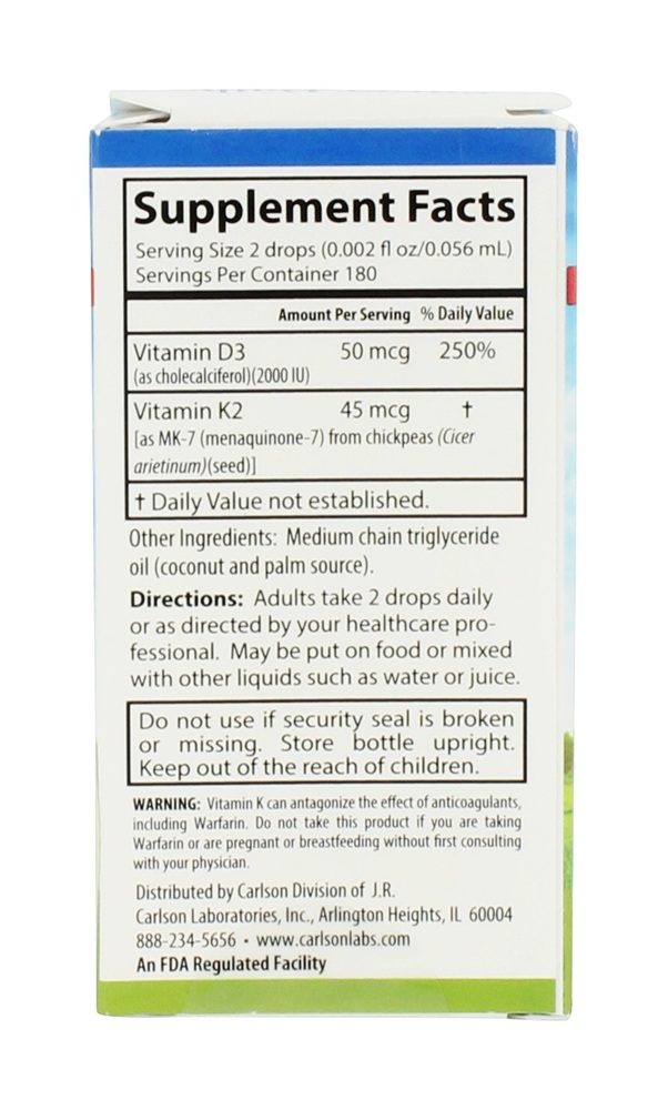 Super Diário Osso Saúde Líquido D3 + K2 - 0.34 fl. oz. Carlson Labs - Imagem 2