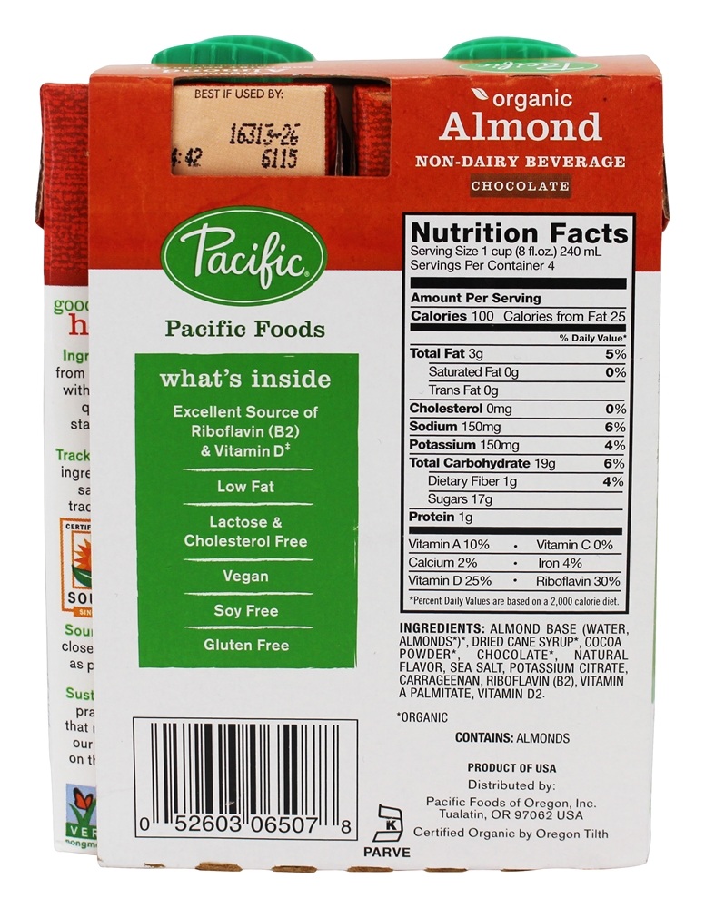 Leite orgânico de amêndoa 8 oz. Chocolate - Pacote 4 Pacific Foods - Imagem 2