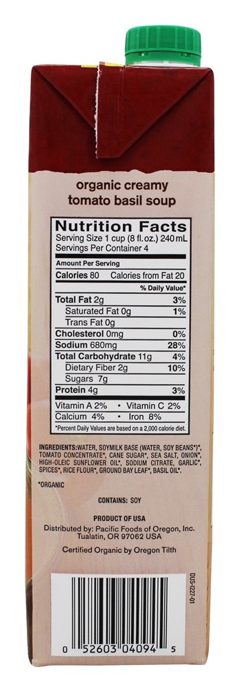 Sopa de manjericão cremosa de tomate orgânico - 32 fl. oz. Pacific Foods - Imagem 2