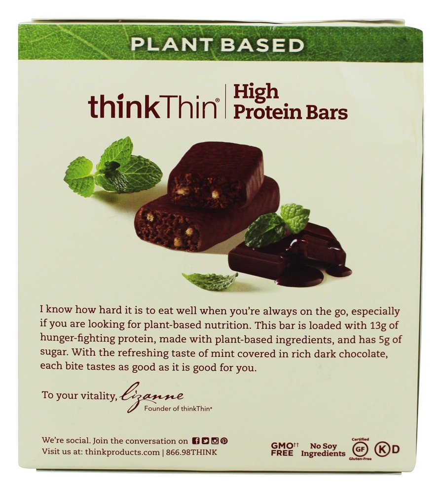 thinkthin Planta Baseado Alto Proteína Barras Caixa Chocolate Hortelã - 10 Barras Think Products - Imagem 3