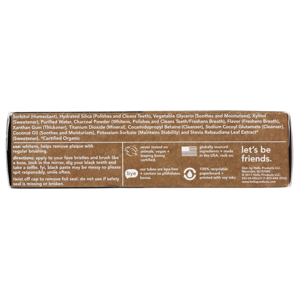 Creme Dental Branqueador de Carvão Ativado Com Menta & Óleo de Coco Sem Flúor - 4 oz. Hello Products - Imagem 3