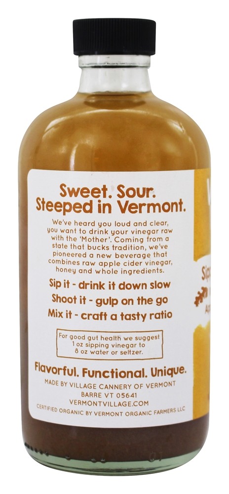 Vinagre de maçã com sêmola de maçã orgânica com a mãe Gengibre e mel - 8 fl. oz. Vermont Village - Imagem 3