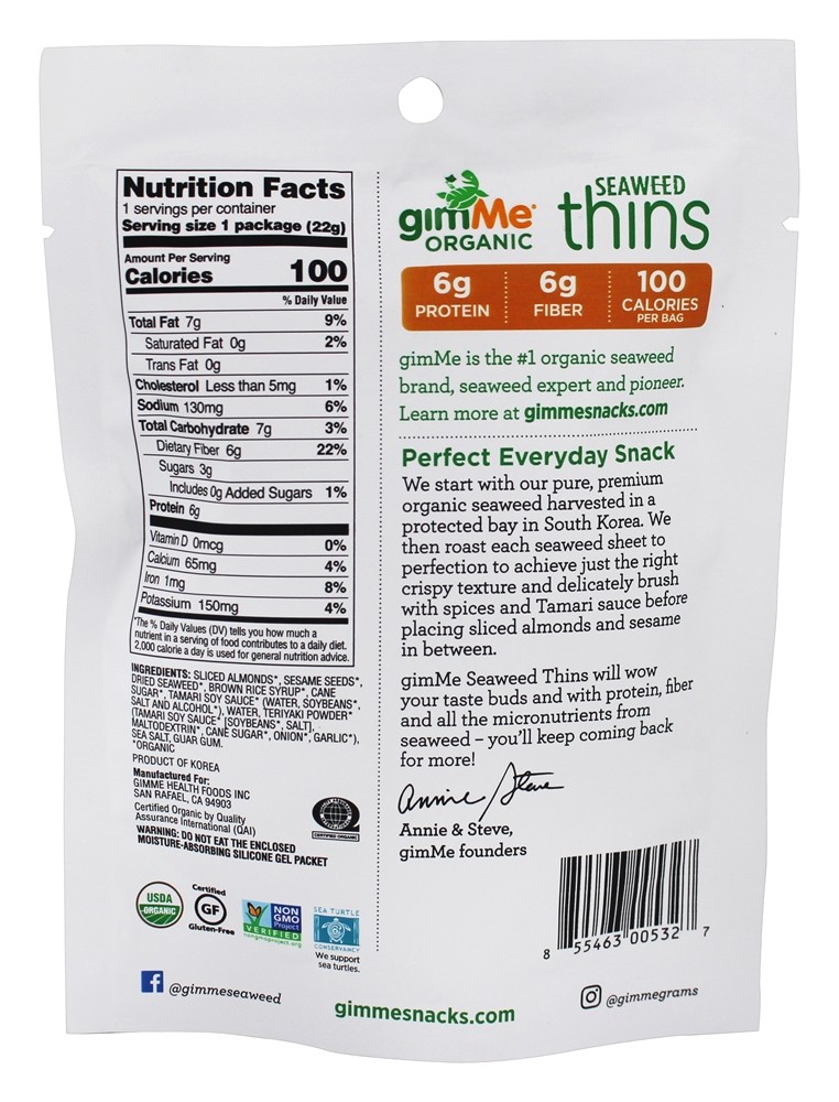 Algas Orgânicas Fina Amêndoa Sesame - 0.77 oz. GimMe - Imagem 2