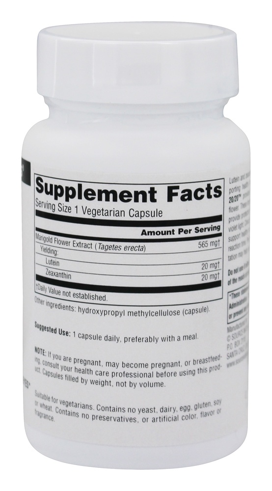 Zea-Tein 20/20 Luteína e Zeaxantina - Cápsulas vegetarianas 30 Source Naturals - Imagem 2
