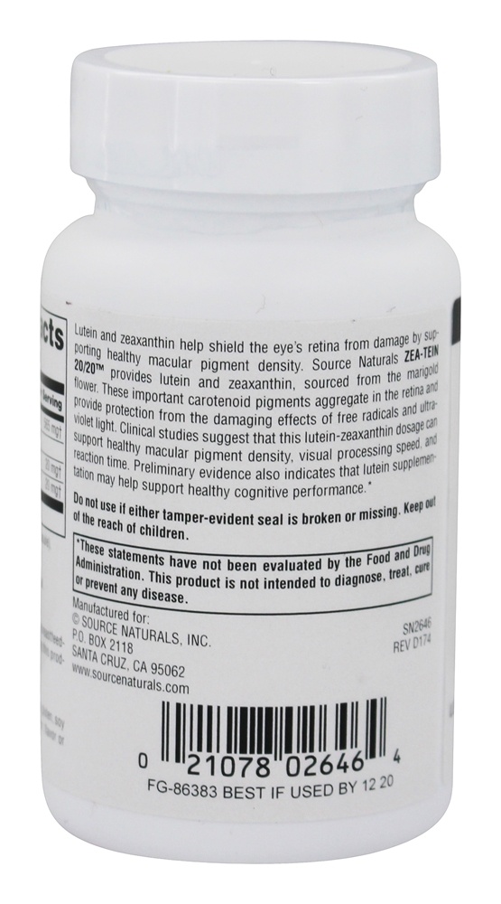 Zea-Tein 20/20 Luteína e Zeaxantina - Cápsulas vegetarianas 30 Source Naturals - Imagem 3