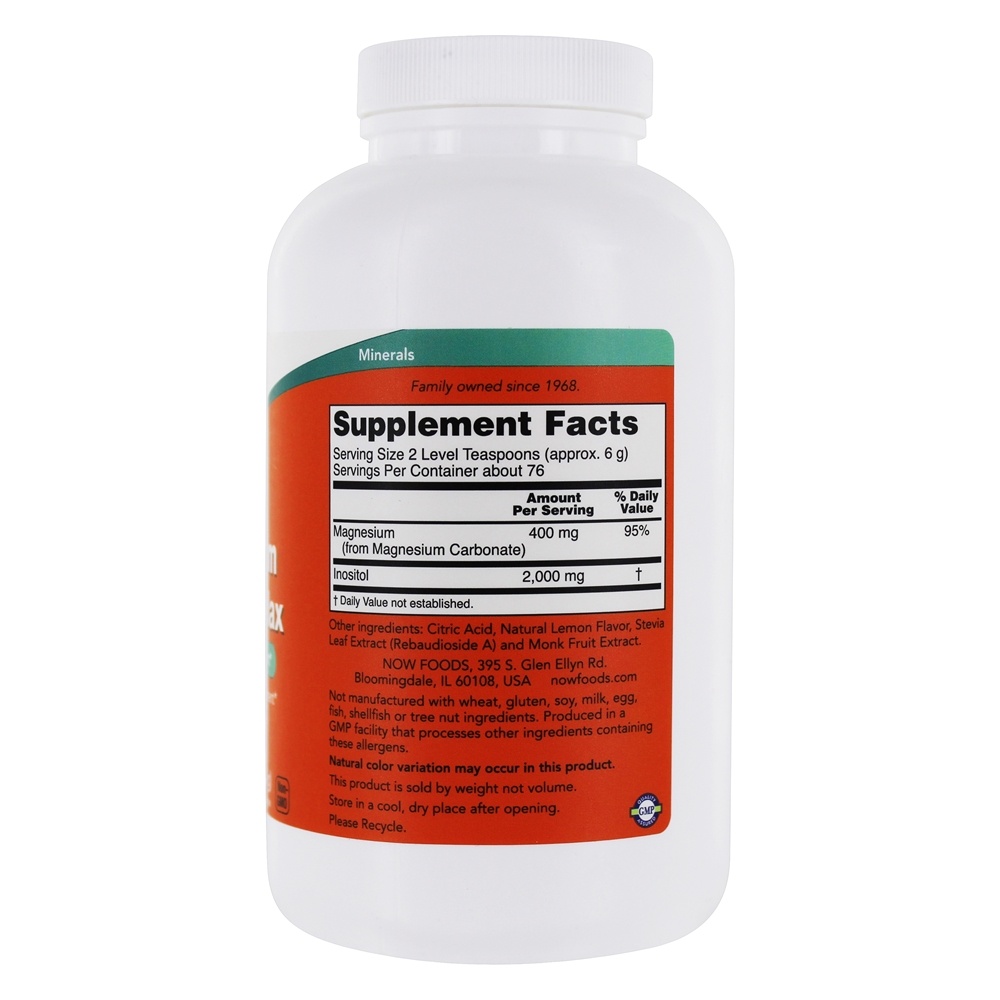 Magnésio & Inositol em Pó para Suporte ao Sistema Nervoso Sabor Limonada - 16 oz. NOW Foods - Imagem 2