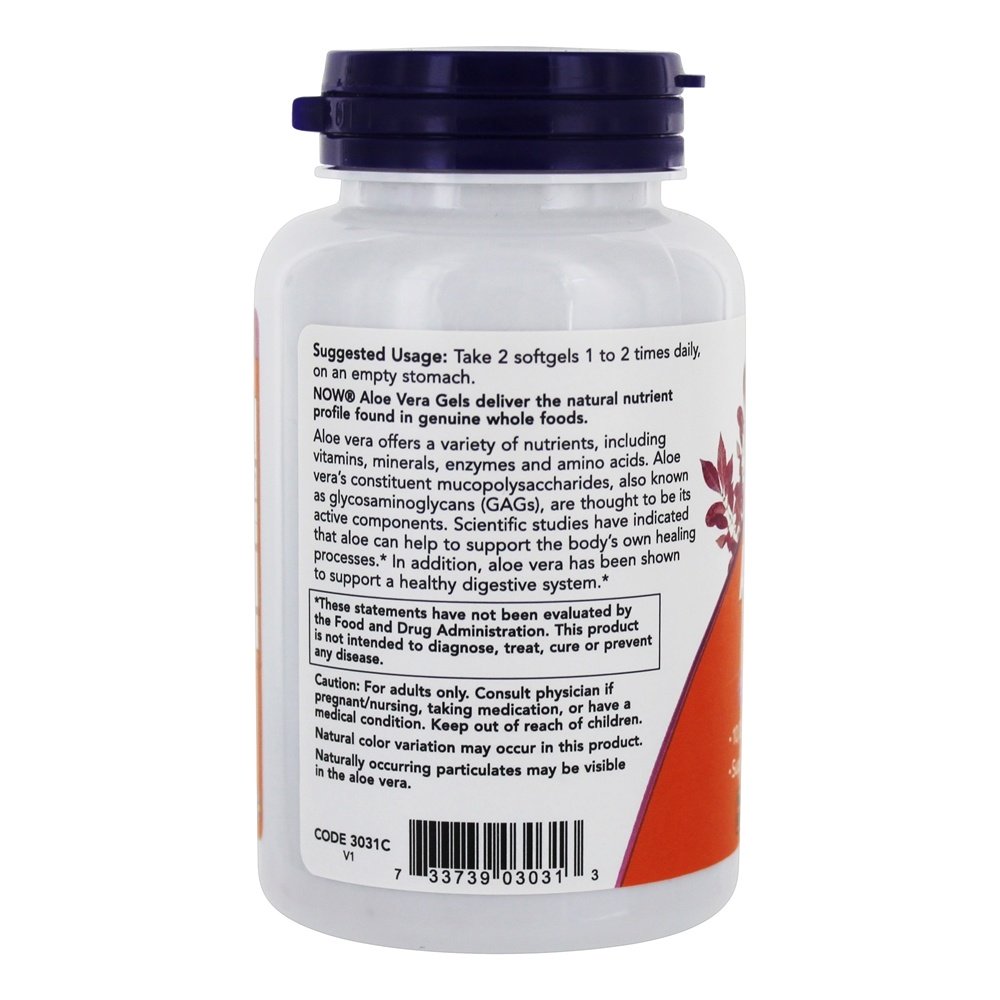 Aloés Vera Géis Digestivo Health Support 10000 mg. - 250 Softgels NOW Foods - Imagem 3