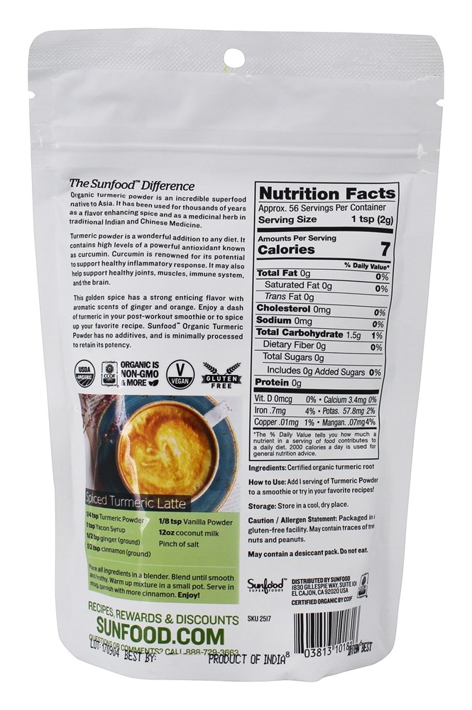 Pó De Cúrcuma Orgânica - 4 oz. Sunfood Superfoods - Imagem 2