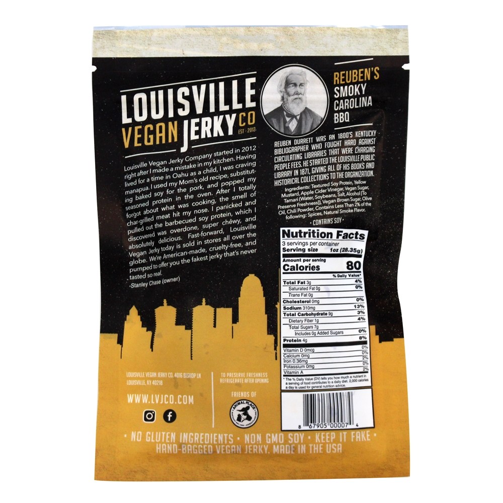 Vegan Irregular Reuben Smokey Carolina BBQ - 3 oz. Louisville Vegan Jerky Co. - Imagem 2