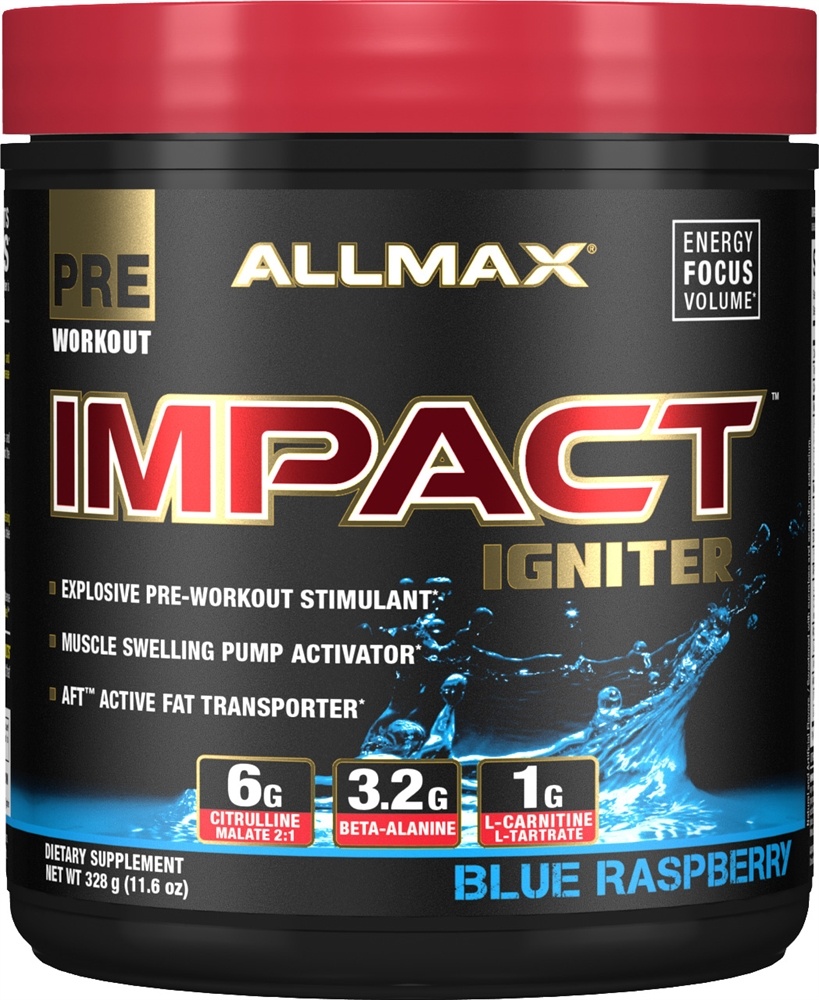 Impacto Dispositivo de ignição Pré-Exercício Estimulante Pó Azul Framboesa - 328 Gramas AllMax Nutrition