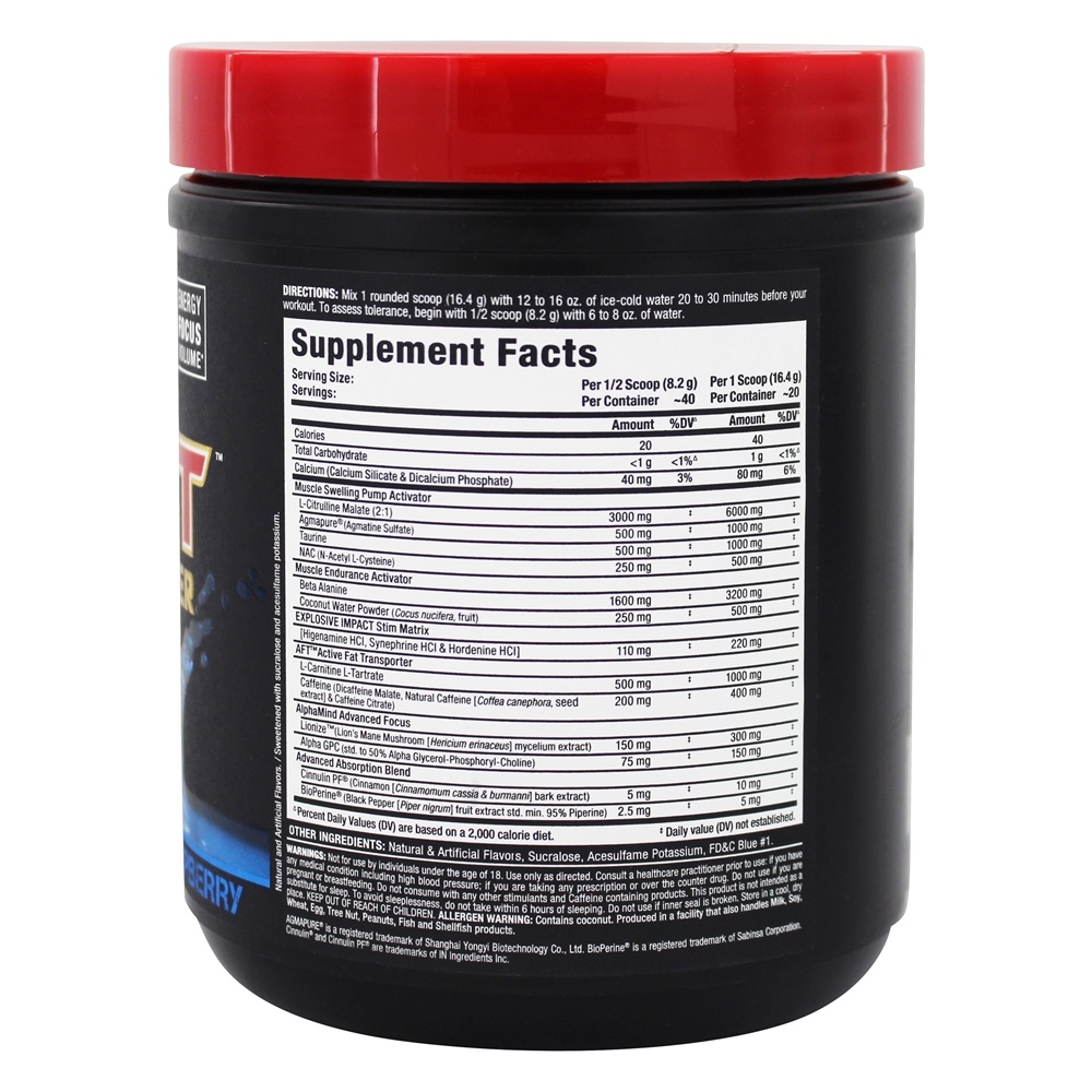 Impacto Dispositivo de ignição Pré-Exercício Estimulante Pó Azul Framboesa - 328 Gramas AllMax Nutrition - Imagem 2