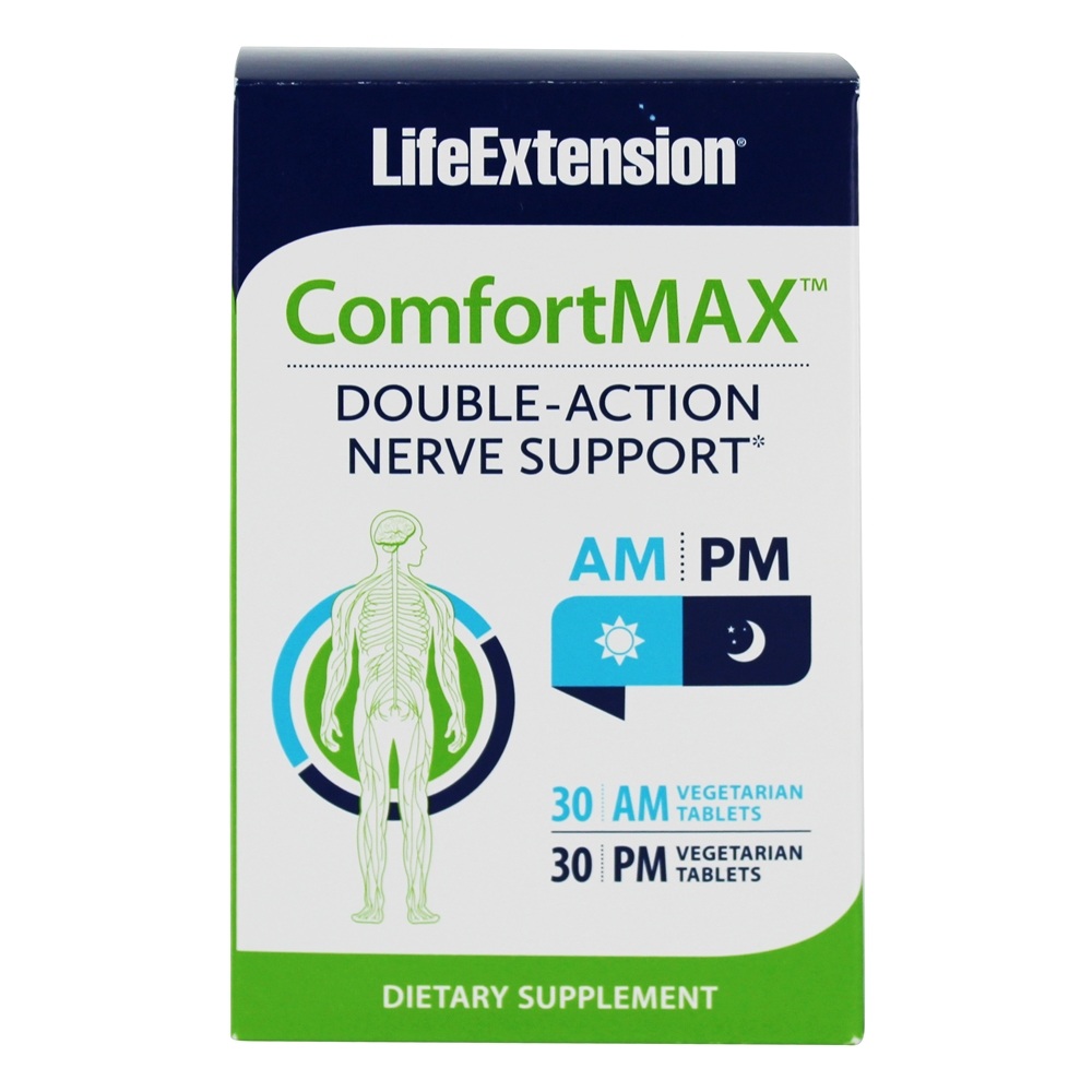 Suporte de nervo de ação dupla ComfortMAX AM PM - 60 Comprimidos vegetarianos Life Extension