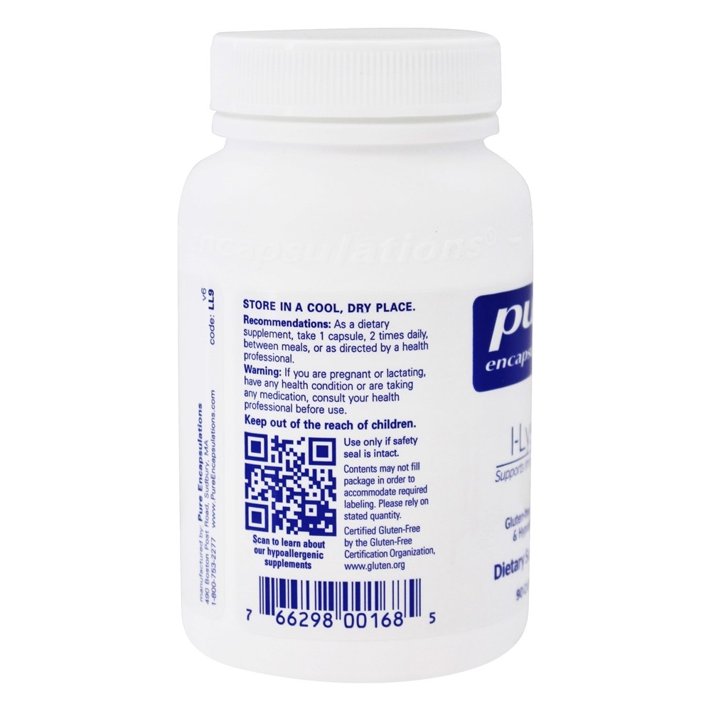 Suporte de função imune L-Lysine 500 mg. - Cápsulas 90 Pure Encapsulations - Imagem 4