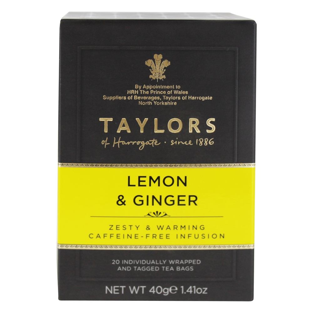 Chá de infusão de ervas sem cafeína Limão e gengibre - 20 Saquinhos de Chá Taylors of Harrogate