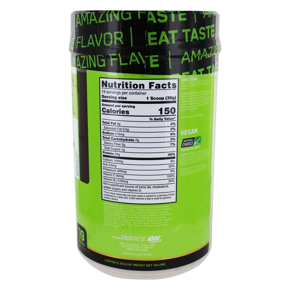 Padrão de ouro 100 % de chocolate em pó à base de plantas - 1.59 lb. Optimum Nutrition - Imagem 2