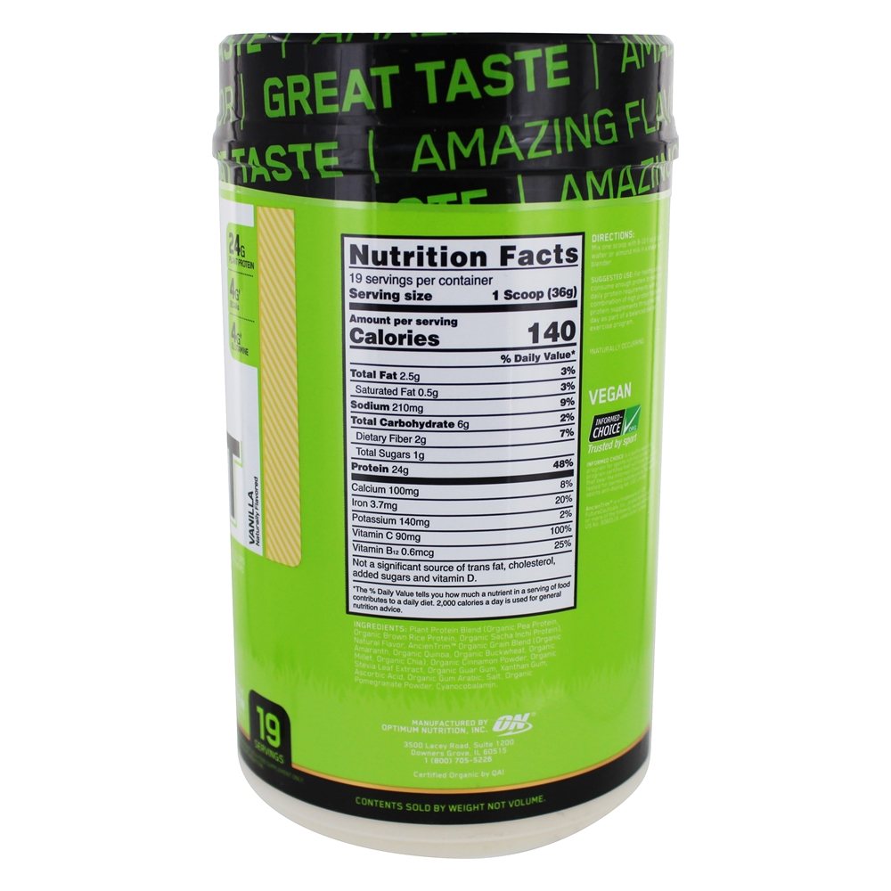 Gold Standard 100 % Válvula em pó de proteína à base de plantas - 1.51 lb. Optimum Nutrition - Imagem 2