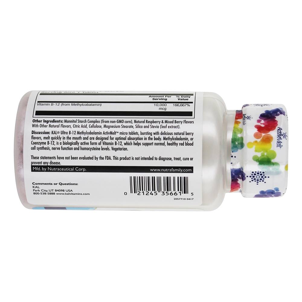 Ultra Vitamina B12 Metilcobalamina Sabor Framboesa Vermelha 10000 mcg. - 30 Micro Tablets Kal - Imagem 3