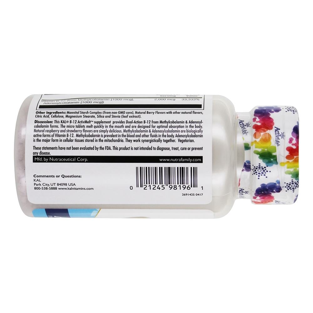 Vitamina B12 Metilcobalamina e Adenosilcobalamina Baga Mista 2000 mcg. - 60 Micro Tablets Kal - Imagem 3