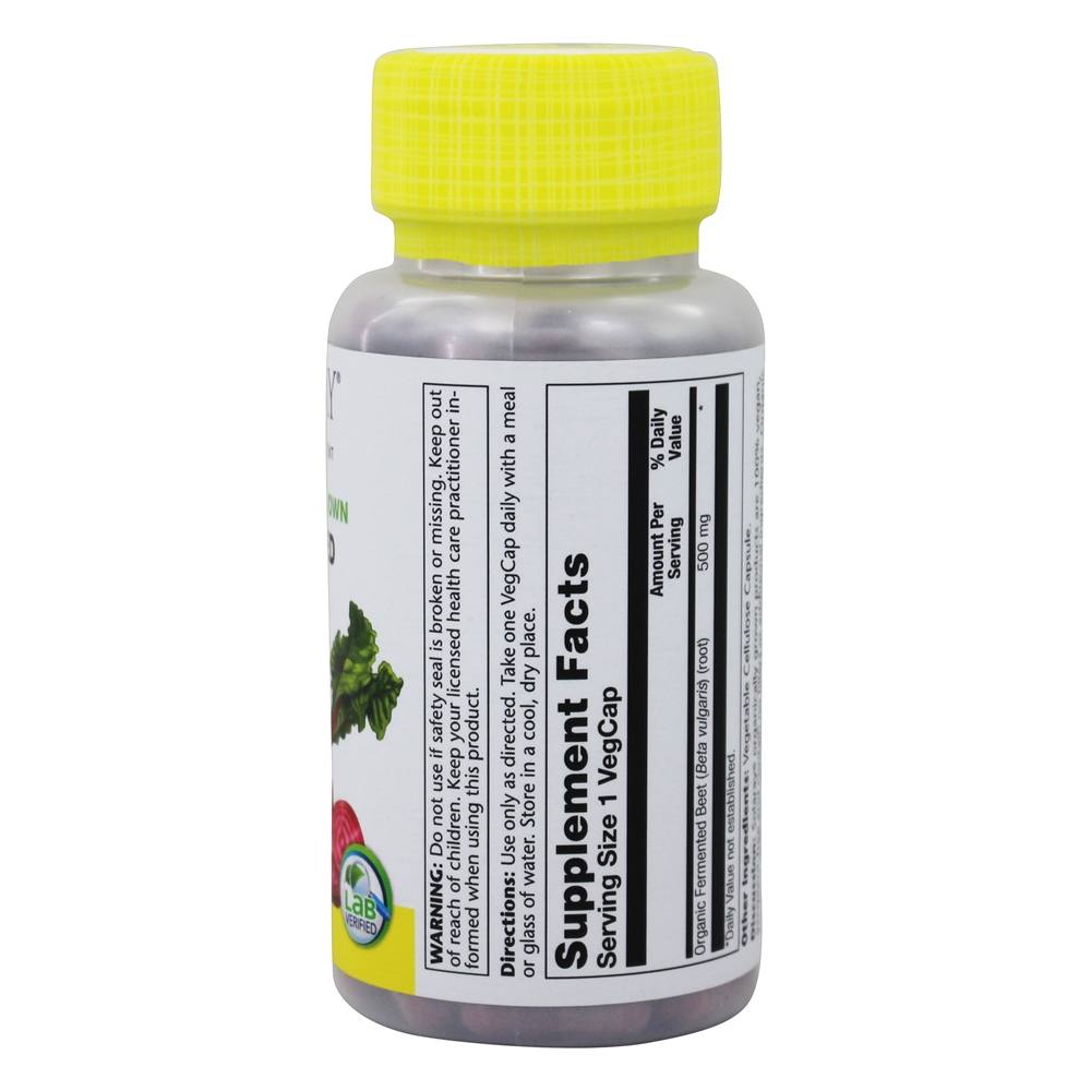 Raiz inteira de beterraba fermentada crescida organicamente 500 mg. - 100 Cápsula (s) vegetal (s) Solaray - Imagem 2