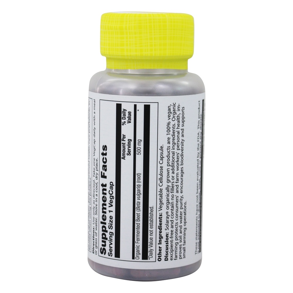 Raiz inteira de beterraba fermentada crescida organicamente 500 mg. - 100 Cápsula (s) vegetal (s) Solaray - Imagem 3