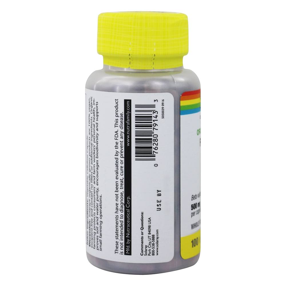 Raiz inteira de beterraba fermentada crescida organicamente 500 mg. - 100 Cápsula (s) vegetal (s) Solaray - Imagem 4