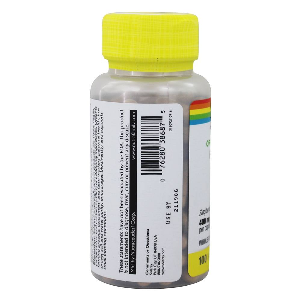 Fermentado gengibre inteiro Raiz orgânica crescido 400 mg. - 100 Cápsula (s) vegetal (s) Solaray - Imagem 4
