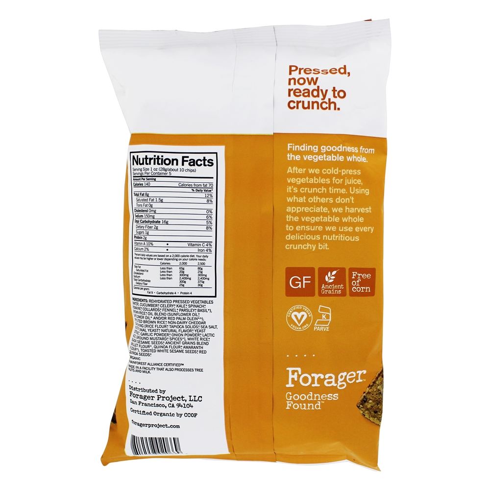 Chips de vegetais prensados orgânicos Cheezy verdes - 5 oz. Forager - Imagem 2