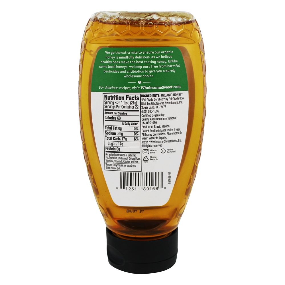 Mel branco não filtrado cru orgânico Squeezable - 16 oz. Wholesome! - Imagem 2