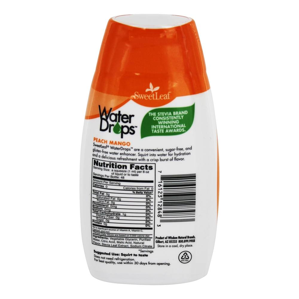 A água deixa cair a manga do pêssego do realçador da água do Stevia - 1.62 fl. oz. SweetLeaf - Imagem 2