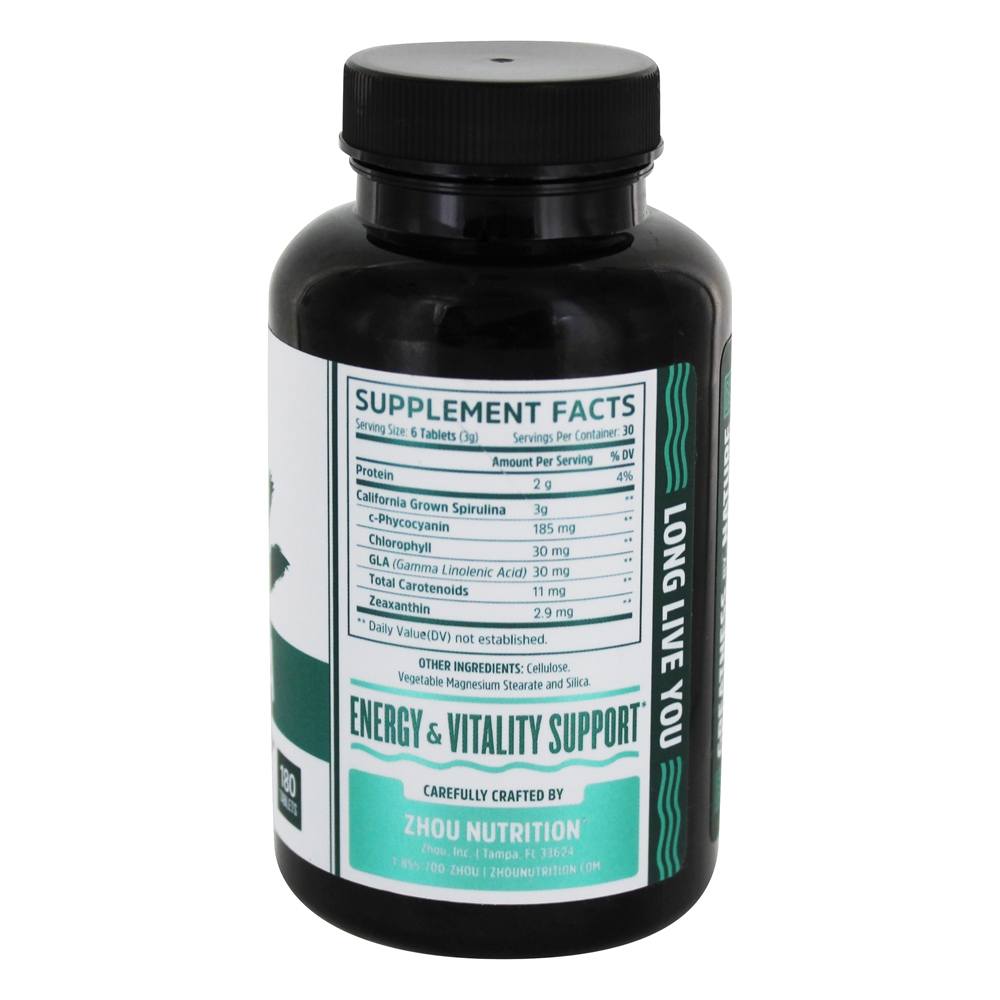 Spirulina Longevity Superfood - 180 Tablets Zhou - Imagem 2