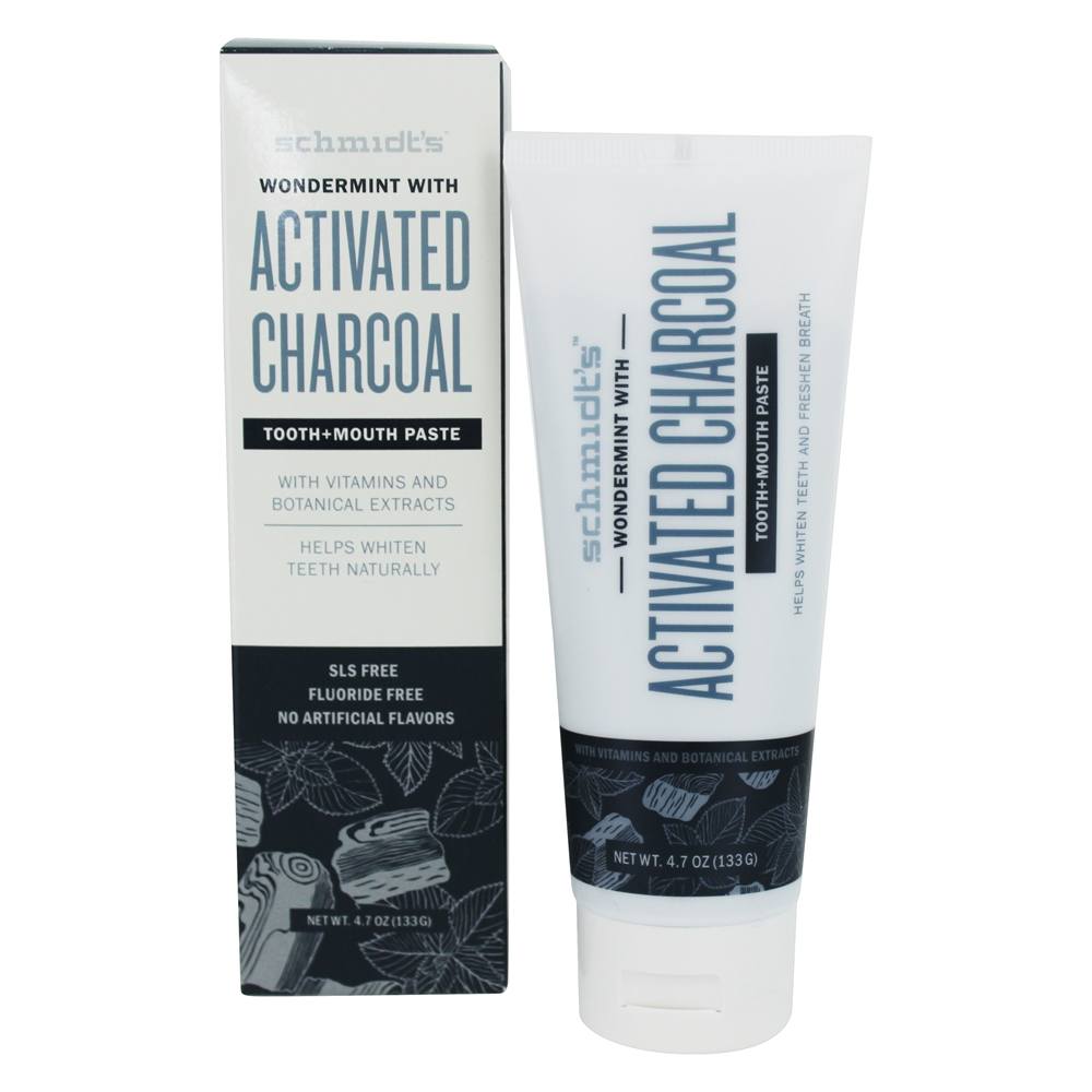 Tooth + Boca ToothPaste com vitaminas e extratos botânicos Carvão ativado com Wondermint - 4.7 oz. Schmidt's