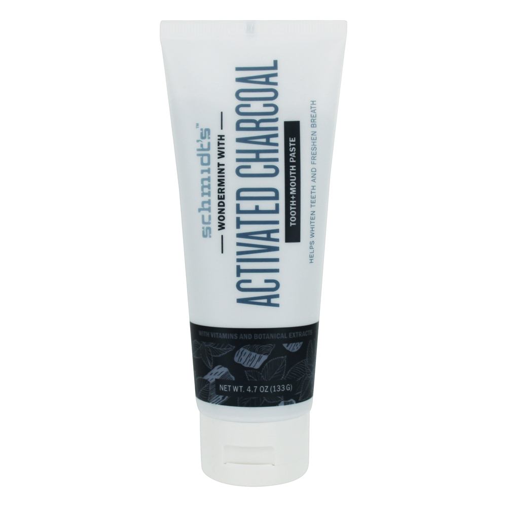 Tooth + Boca ToothPaste com vitaminas e extratos botânicos Carvão ativado com Wondermint - 4.7 oz. Schmidt's - Imagem 2