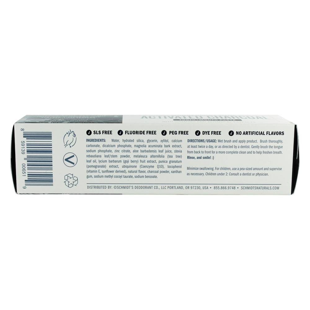 Tooth + Boca ToothPaste com vitaminas e extratos botânicos Carvão ativado com Wondermint - 4.7 oz. Schmidt's - Imagem 3