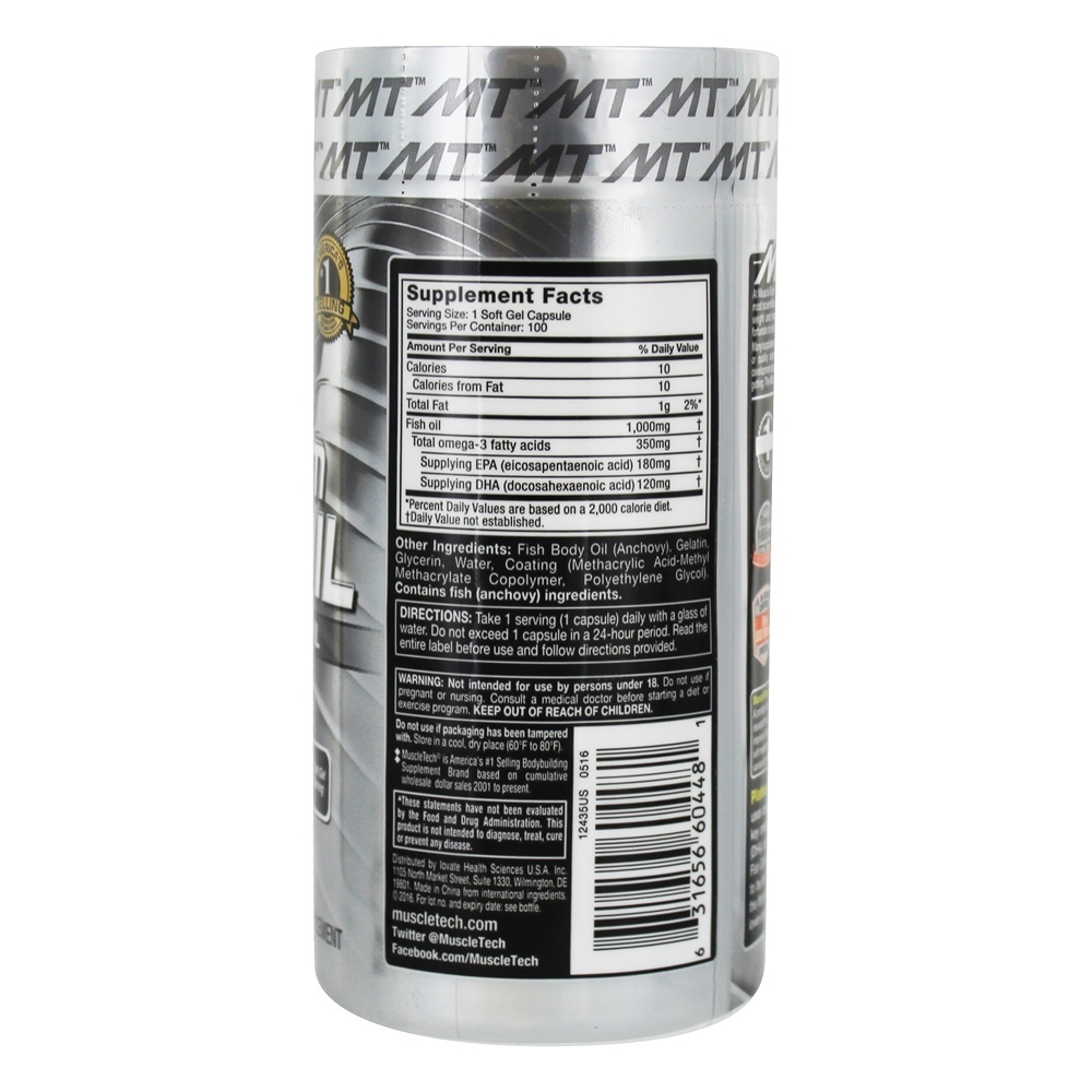 Platina 100 % Pure Série Essencial de Óleo de Peixe 350 mg. - 100 Softgels Muscletech Products - Imagem 2