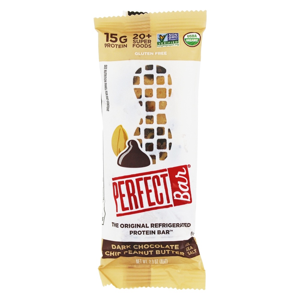 A caixa original das barras da proteína, manteiga de amendoim escura dos pedaços de chocolate com sal do mar - 8 Barras Perfect Bar - Imagem 2