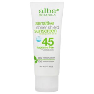 Comprar sensitive sheer shield sunscreen sem fragrância 45 spf - 3 oz. Alba botanica preço no brasil cuidados pessoais & beleza protetores solares suplemento importado loja 79 online promoção -