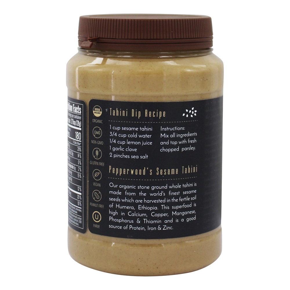 Manteiga de Tahini de gergelim integral à terra de pedra orgânica - 15 oz. Pepperwood Organics - Imagem 3